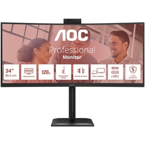 CU34E4CW - AOC CU34E4CW - 34" WQHD incurvé 1500R 21:9 4ms 120Hz VA webcam - 2x HDMI, DP et USB-C (DP alt mode et PD 90W)