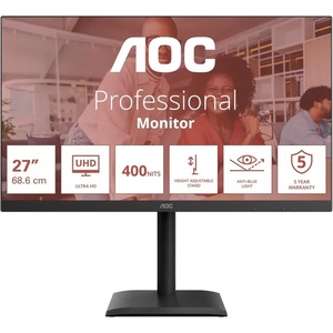 U27E4CV - AOC U27E4CV - 27" UHD 4K 16:9 4ms IPS - 2x HDMI, DP et USB-C (DP Alt Mode et PD 90W)